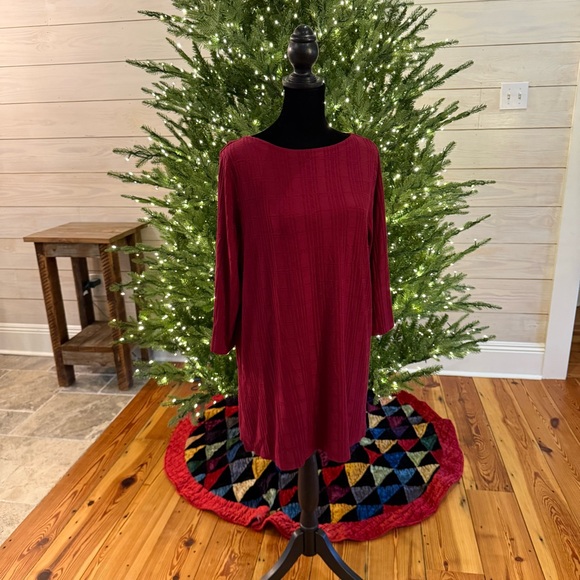 J.Jill Textured Tunic Womens MP Dark Red Double Slit Christmas Holiday Wear - Picture 3 of 7